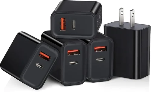 Paquete de 5 cargadores de pared USB C Boxeroo Dual Port PD Power Delivery Fast Type C Bloque de carga USB C, adaptador de enchufe de ladrillo para