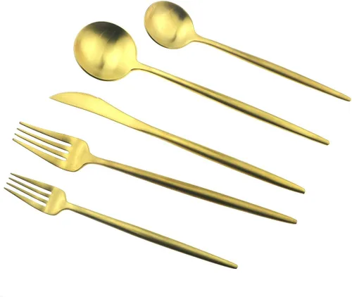 Miniatura 22 de Juego de cubiertos de 5 piezas, color negro mate, juegos de cubiertos de acero inoxidable 18/10, incluye cuchara tenedor y cuchillo con cuchara