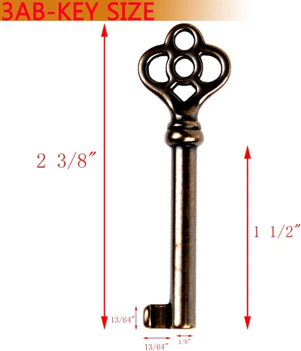 Miniatura 2 de Llave de esqueleto de barril hueco antiguo KY-3AB (4 piezas) para puertas de gabinete, cajones de aparador, relojes de abuelo, antiguo, vintage
