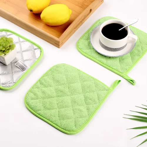 Miniatura 8 de juego de 5 portavasos de cocina de 100% algodón, resistente al calor, para uso diario, para cocinar y hornear, color verde manzana