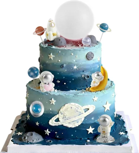 Decoración para pastel de luna, 6 piezas de astronautas espaciales, decoración de pastel de luna suave 3D para niños, decoración temática espacial,