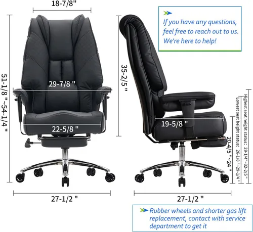 Miniatura 2 de EXCEBET Silla de oficina grande y alta de 400 libras de ancho, silla de oficina ejecutiva de cuero con respaldo alto con reposapiés, sillas Negro