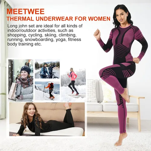 Miniatura 8 de MEETWEE Ropa interior térmica para mujer, Long Johns Ski para clima frío, capa base, cálida parte superior e inferior de invierno para correr