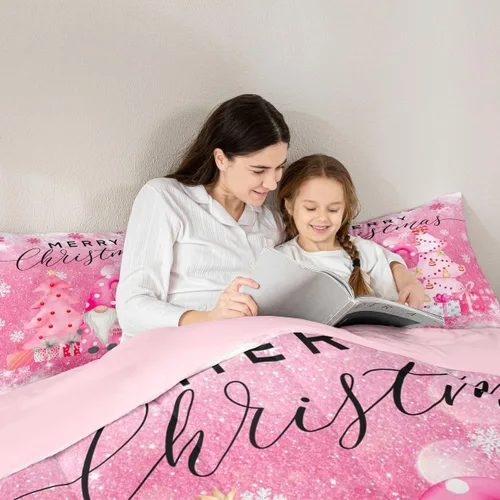 Miniatura 5 de Juego de edredón de Feliz Navidad, tamaño individual, juego de ropa de cama de flores rojas de Navidad, bayas y hojas, para niños y hombres, juego