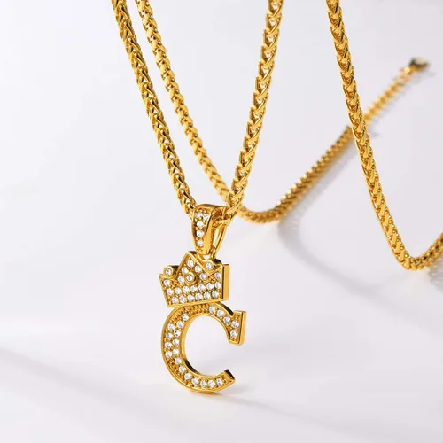 Miniatura 3 de U7 Collar con inicial de la A a la Z, dije de letra helada con cadena de 22 a 24 pulgadas, para hombres y mujeres, con nombre del alfabeto de hip