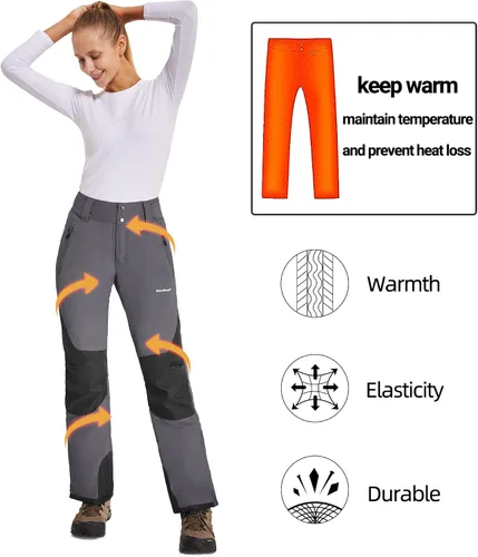 Miniatura 3 de BenBoy Pantalones de esquí de nieve para mujer, con aislamiento, impermeables, resistentes al viento, Ripstop