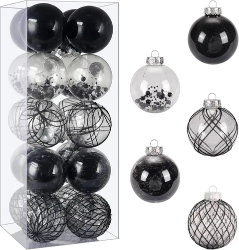 Juego de adornos de bola de Navidad, 20 unidades, grandes, color negro transparente, inastillables, 3.150 in/3.15 pulgadas, adornos de Navidad para