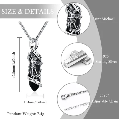 Miniatura 251 de Odinstone Collar de plata de ley 925 con medalla de San Miguel/San Cristóbal/San Benito/Crucifijo de Jesús/San Uriel/Arcángel Rafael para hombres