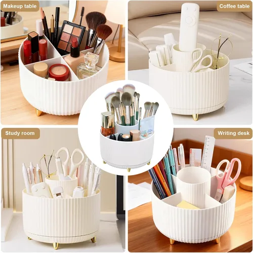Miniatura 7 de Organizador de brochas de maquillaje, vitrinas de cosméticos giratorias de 360° con 5 compartimentos organizadores de cosméticos y cuidado