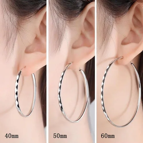 Miniatura 5 de Aretes de aro de plata de ley para mujer, 3 pares de arracadas grandes de plata chapada en oro blanco de 14 quilates, hipoalergénicos, ligeros