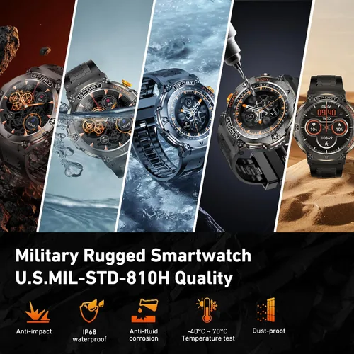Miniatura 3 de Reloj inteligente militar para hombre, pantalla AMOLED HD de 1,43" (respuesta/hacer llamada) 420mAh batería relojes inteligentes IP68 impermeable