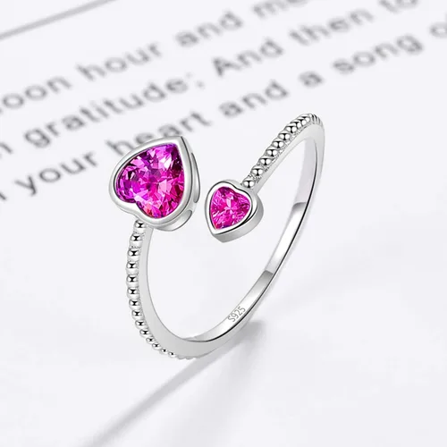 Miniatura 6 de Step Forward - Anillo de plata de ley 925 con piedra de nacimiento para mujer, ajustable, con corazón abierto, constelación, aniversario, regalo