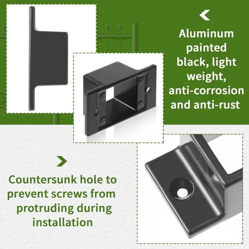 Miniatura 3 de Zonon 6 piezas de 1" x 1" soportes de valla de aluminio negro estándar de montaje en pared para raíles de doble brida de metal cuadrado