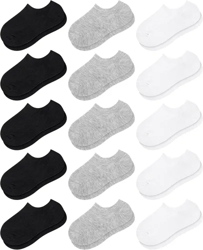 Cooraby 15 pares de calcetines invisibles para niños, calcetines antideslizantes de corte bajo para niñas y niños, calcetines deportivos al tobillo