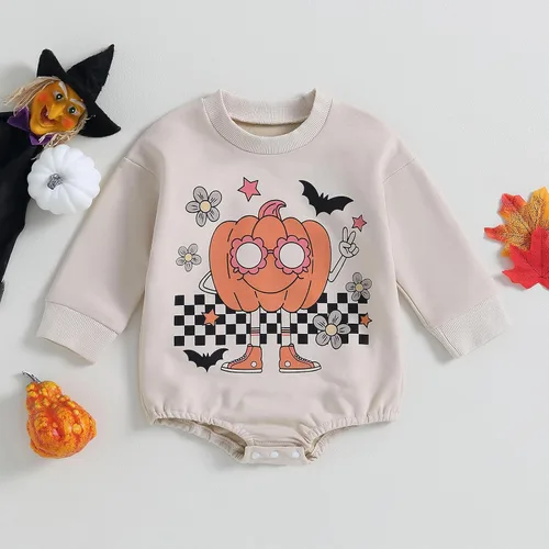 Miniatura 72 de Ropa de Halloween para bebé niña, sudadera con estampado de calabaza, mameluco de burbujas, lindo traje de Acción de Gracias de otoño