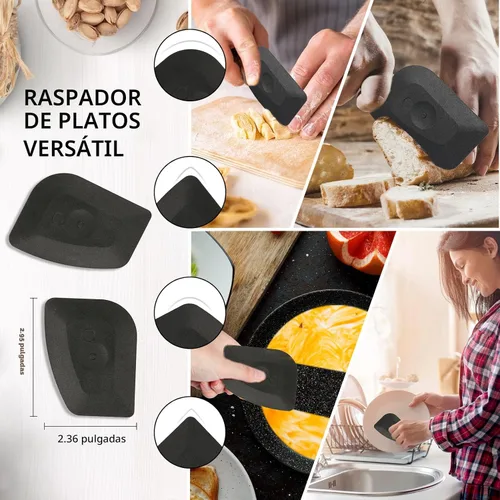 Miniatura 5 de Esponja de limpieza de hierro fundido con raspador de sartenes, esponja de cadena 316, esponja de malla de cadena mejorada, limpiador de hierro Negro