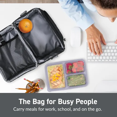 Miniatura 3 de Bentgo® Bolsa de almuerzo Deluxe - Lonchera duradera y aislada con bolsillo exterior con cremallera, bolsillo interior de malla, correas acolchadas