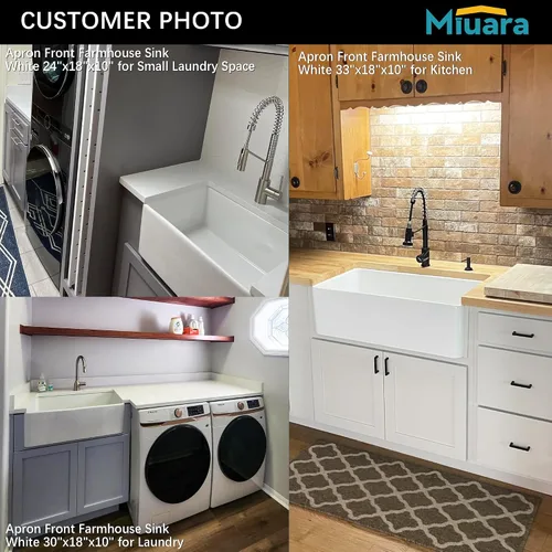 Miniatura 5 de Miuara Fregadero de Granja de 24 Pulgadas – Fregadero de Cocina Pequeño con Delantal Frontal de Montaje Inferior Reversible 24"x18"x10", Estilo Casa