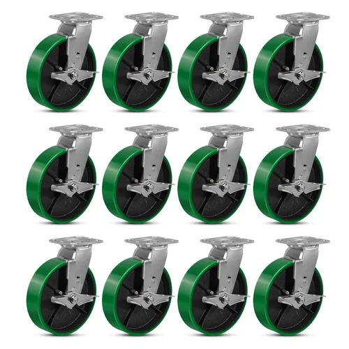 Miniatura 18 de Ruedas giratorias, ruedas industriales de 4 pulgadas resistentes, poliuretano en rueda de acero, ruedas giratorias de placa superior