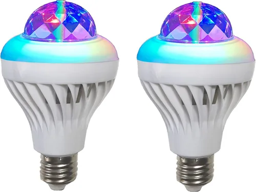QLEE Bombilla LED giratoria de discoteca motorizada para DJ, 3 modelos cambiantes de color, bombilla de proyección de múltiples cristales, luz de