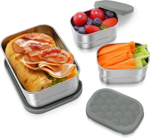 Miniatura 16 de Tanjiae Recipientes Pequeños (1 TAZA) de Acero Inoxidable para Bocadillos para Niños Recipientes de Comida Fáciles de Abrir a Prueba de Fugas