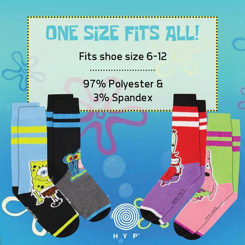 Miniatura 4 de Hyp Calcetines de Bob Esponja para hombre y mujer con pantalones cuadrados de Bob Esponja, caja de regalo, paquete de 4 calcetines casuales