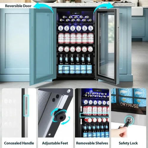 Miniatura 7 de ORYMUSE Refrigerador de bebidas de 20 pulgadas, refrigerador de bebidas para 145 latas con puerta de vidrio, enfriador de cerveza debajo