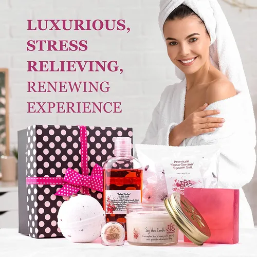 Miniatura 3 de Set de regalo de spa de baño para mujeres, bombas de baño naturales, jabón de manteca de karité orgánico, vela de cera de soja, sal de baño y gel