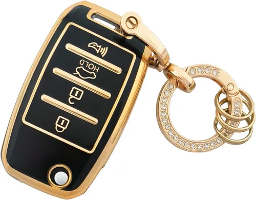 Funda para llavero Kia con llavero de TPU suave de protección completa para llave de automóvil, compatible con Sorento Sportage Rio Soul Forte Negro