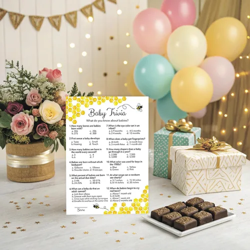 Miniatura 4 de Juego de Baby Shower de abeja – Baby Trivia – Paquete de 25 – Mommy to bee Bumble bee Neutral Amarillo Divertido Baby Datos Juegos de fiesta