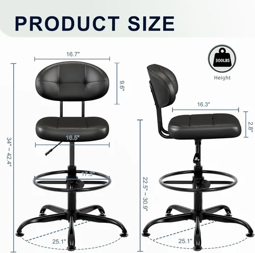 Miniatura 2 de Silla de Dibujo Misolant sin Brazos, Silla de Oficina Alta sin Ruedas con Anillo de Reposapiés para Escritorio de Pie, Silla Ejecutiva Pequeña