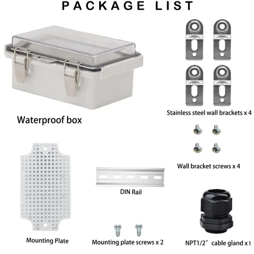Miniatura 5 de Caja eléctrica impermeable, caja de conexiones IP67, pestillo de acero inoxidable, cubierta transparente con bisagras, carcasa para proyectos