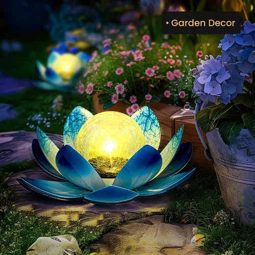 Miniatura 2 de GIGALUMI Luz solar para decoración de jardín al aire libre, luz de flor de loto, globo agrietado, farol de cristal, decoración de mesa al aire