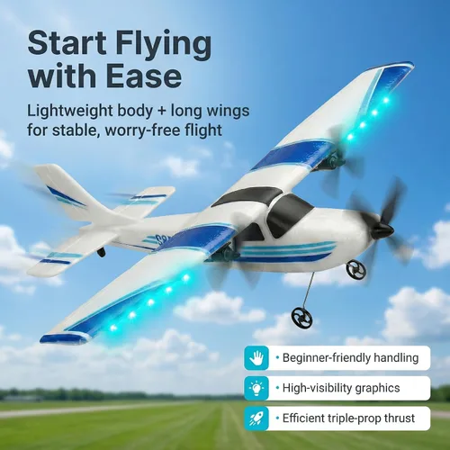 Miniatura 2 de Avión RC, avión RC, 2.4 GHz, 2 canales RTF RC con giroscopio de 3 ejes para principiantes, juguetes fáciles de acelerar con 2 baterías adicionales