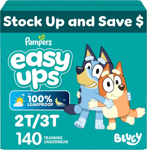 Miniatura 32 de Easy Ups - Pantalones de entrenamiento para niñas y niños, talla 4 (2T3T), 25 unidades, ropa interior de entrenamiento absorbente Bluey, hasta un