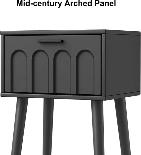 Miniatura 6 de LAATOOREE Juego de 2 mesitas de noche, mesa auxiliar de cama pequeña con puerta de arco, mesa auxiliar de mediados de siglo con patas de madera