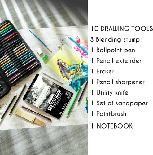 Miniatura 5 de Zenacolor Paquete de 74 kits de dibujo con lápices de dibujo, juego de dibujo para bocetos, suministros de arte de bocetos profesionales