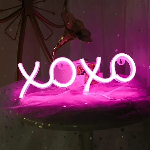 Miniatura 8 de ENUOLI XOXO - Letrero de neón rosa para dormitorio, letrero de neón rosa alimentado por USB, decoración de pared, decoración del hogar, letrero LED
