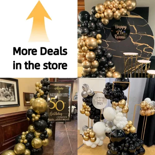 Miniatura 6 de Bezente Kit de guirnalda de globos de oro negro, 100 globos de confeti cromado metálico dorado negro y dorado con cinta para Año Nuevo 2026, boda