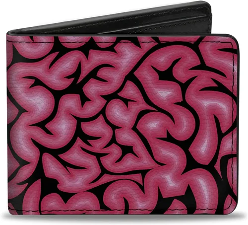 Buckle-Down Billetera de PU Bifold Brains NegroRosa, Multicolor, 4.0" x 3.5", Varios colores