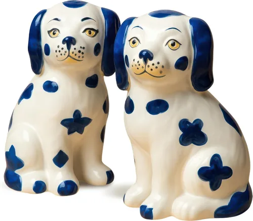 Staffordshire Dogs Chinoiserie Decor - Juego de salero y pimentero decorativo azul, cerámica pintada a mano