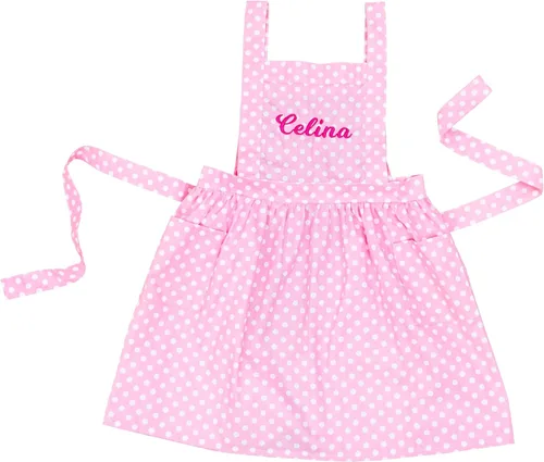 MT WORLD Delantal para niños personalizado, delantal para niños pequeños para niñas, delantal de lino bordado, delantales para niños con lunares