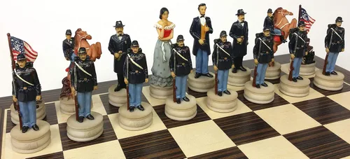 Miniatura 4 de US American Civil WAR Queens Chess Set with 14" Ebony and Maple Veneer Board