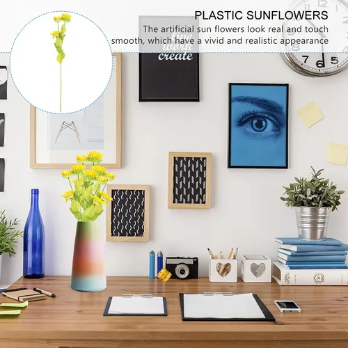 Miniatura 6 de Happyyami Paquete de 2 flores artificiales de girasoles de plástico, decoración versátil para espacios al azar