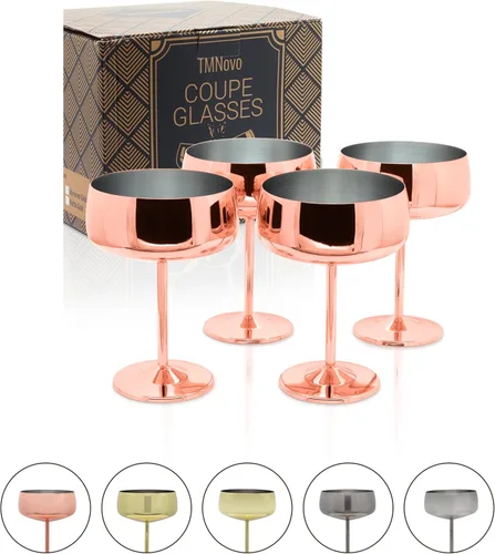 Copas de cóctel Coupé, juego de 4 vasos de Martini de espresso, copas de cóctel de champán de acero inoxidable y tazas de taza, juego de regalo de