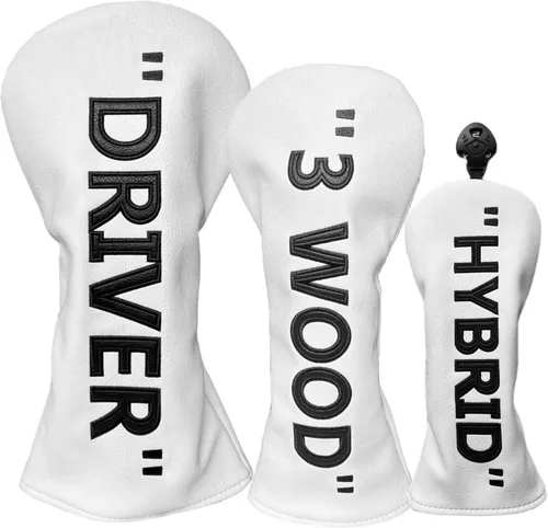Miniatura 6 de Funda de cuero PU para driver y madera de calle - Blanco con negro, accesorio de golf premium