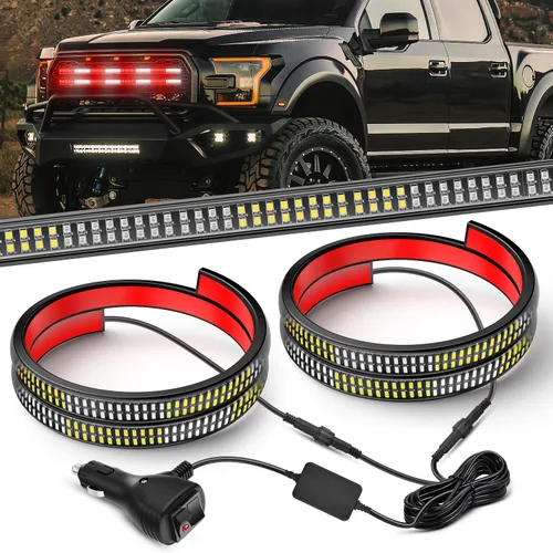 Miniatura 16 de Nilight 2 piezas de 24 pulgadas de tira de luces estroboscópicas para parrilla de camiones, 384 LED, luz de emergencia ámbar, flexible, intermitente