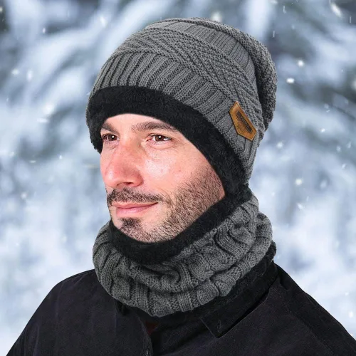 Miniatura 6 de 4 piezas de gorro de invierno para hombre y mujer, conjunto de bufanda de punto cálido para hombre y mujer, One Size-Medium