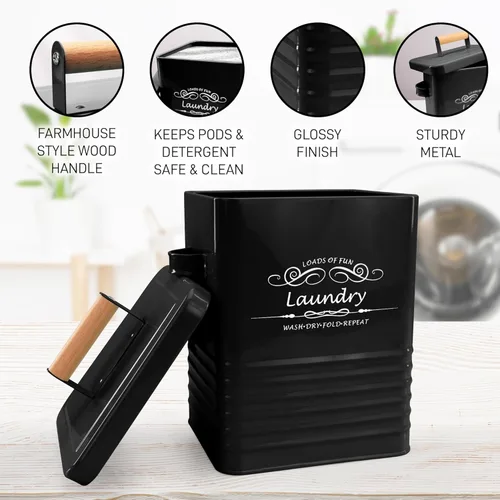 Miniatura 4 de ELITAPRO Contenedor de almacenamiento de detergente para ropa con cuchara y tapa, dispensador de polvo de metal para lavandería para decoración