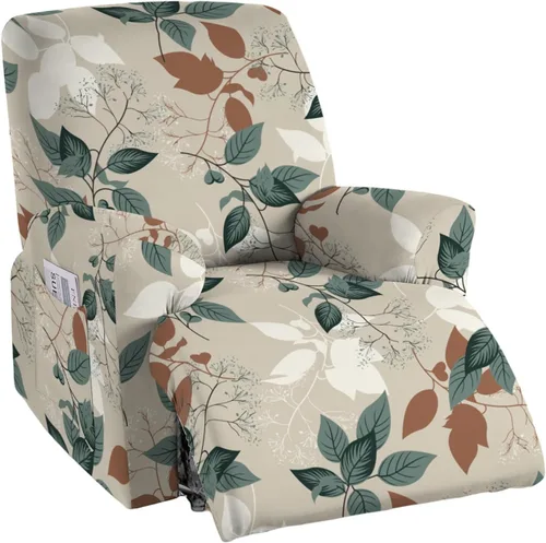 Miniatura 13 de CRFATOP Funda para sillón reclinable con estampado floral con bolsillos, funda única para sillón reclinable, 4 piezas, funda para sillón reclinable